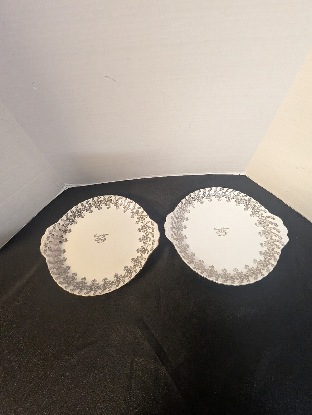 Royal Albert Bone China England 25th anniversary cake plate dessert tray lot 2